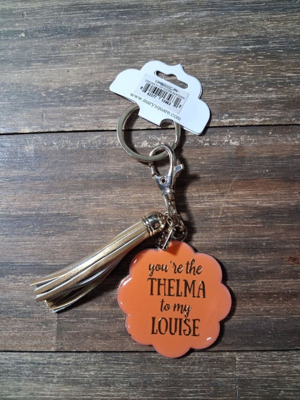 Thelma Louise Bag Tag Mary Square Keychain Metal Enamel Acrylic Coat Tassel